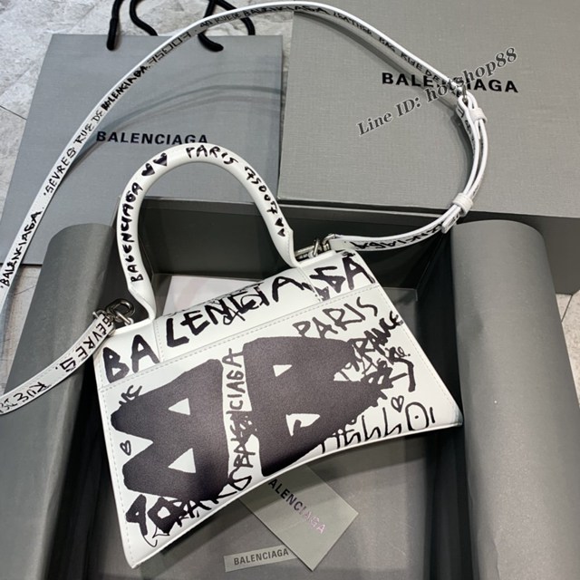 Balenciaga專櫃新款小號手提肩背女包原單沙漏包 巴黎世家塗鴉白色沙漏包 fyj1395